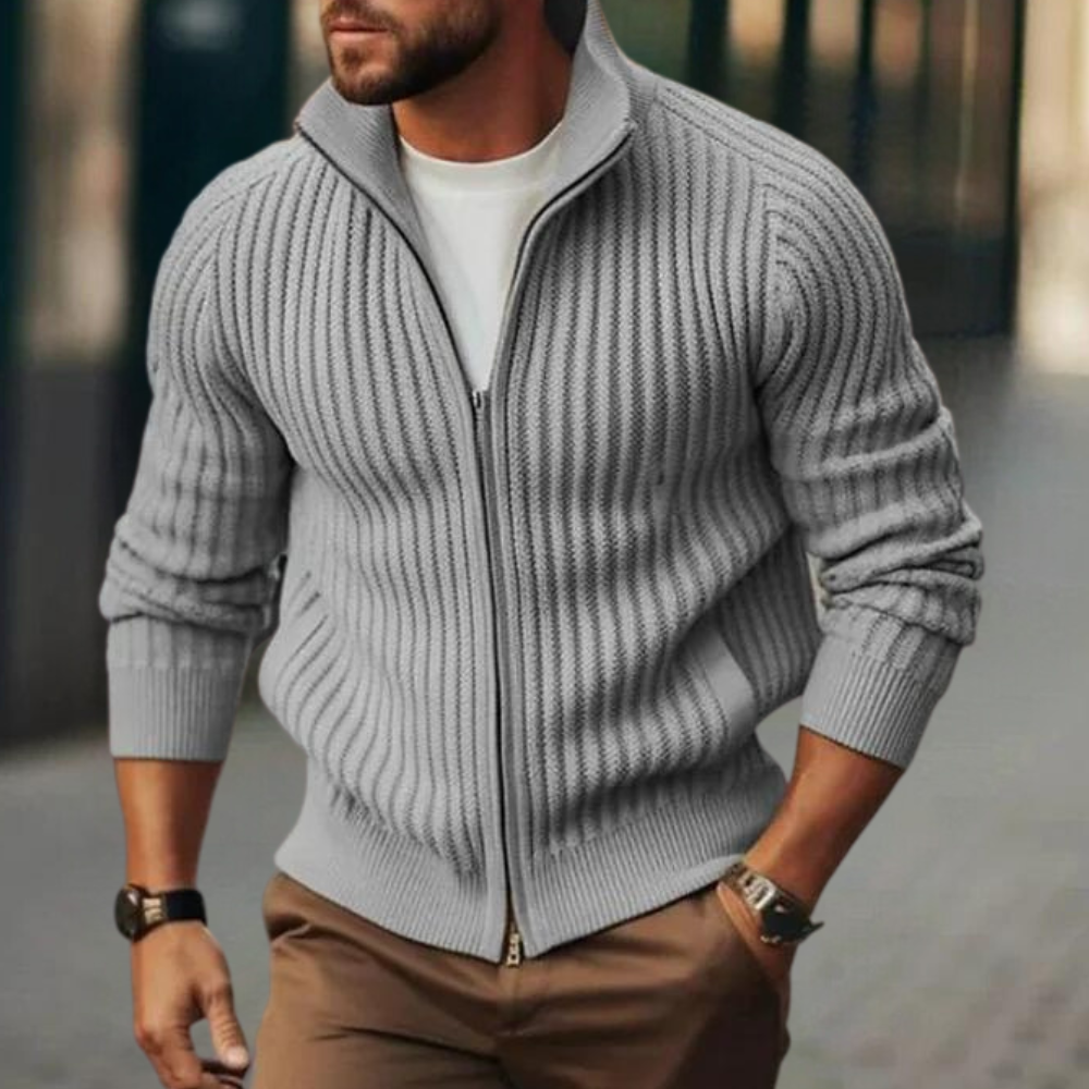 Herren-Strickjacke mit Reißverschluss und gerippten Details