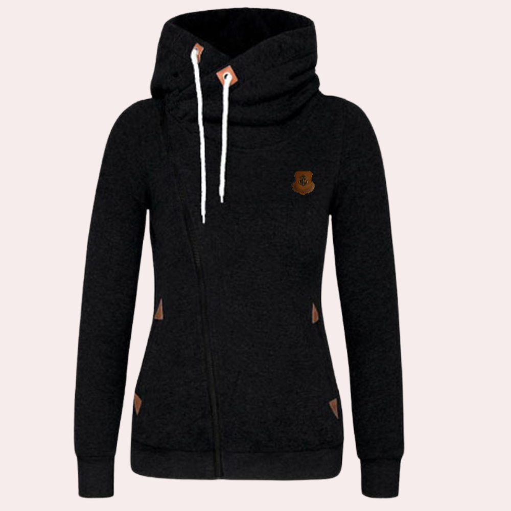 Modischer Damen-Pullover mit Kapuze und Reißverschluss