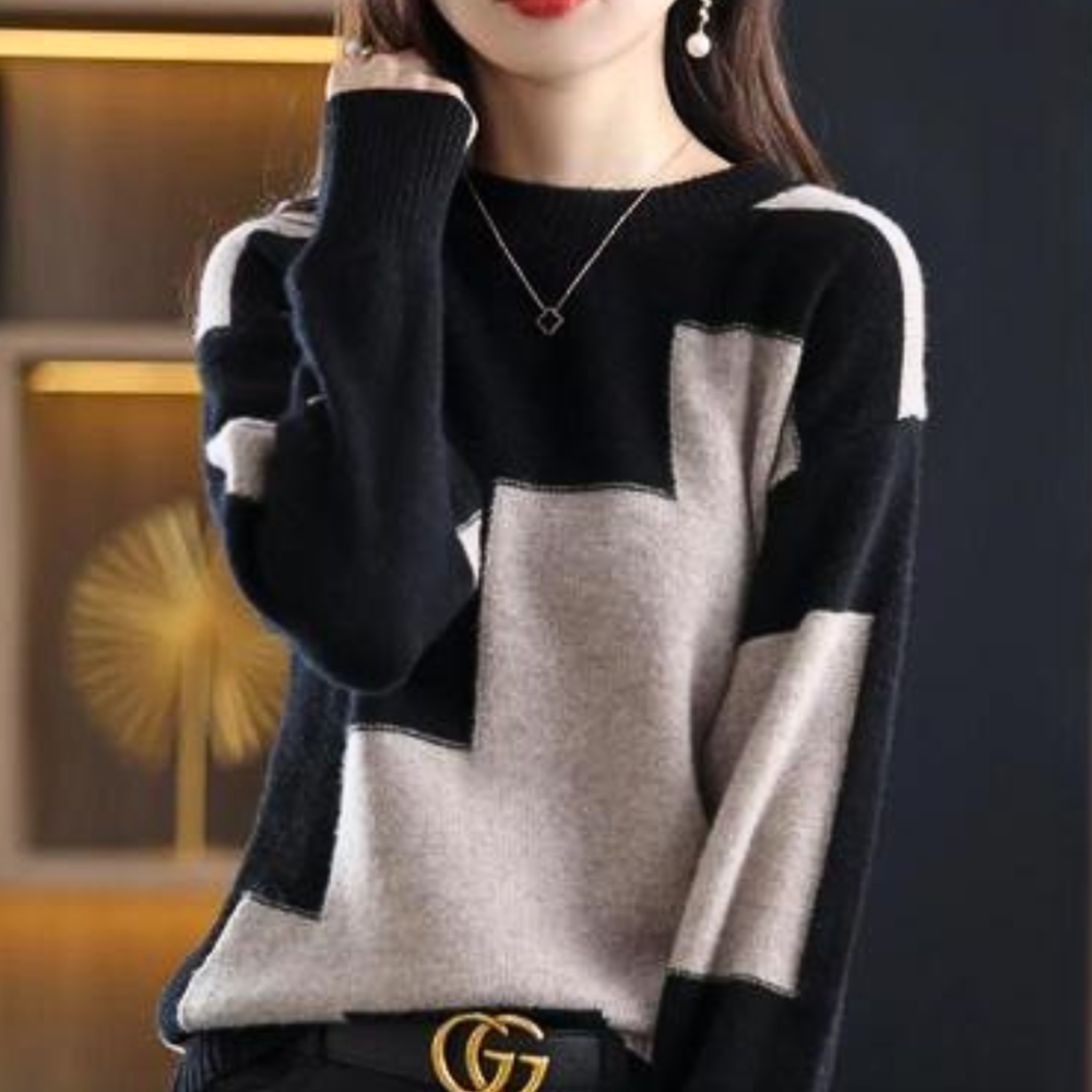 Farbblock-Pullover für Damen