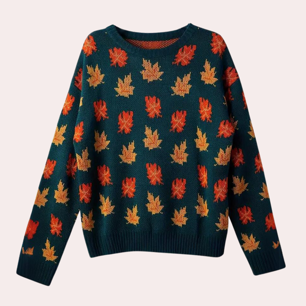 ModeGeist | Strickpullover Blattmuster Rundhals Langarm Rippbündchen