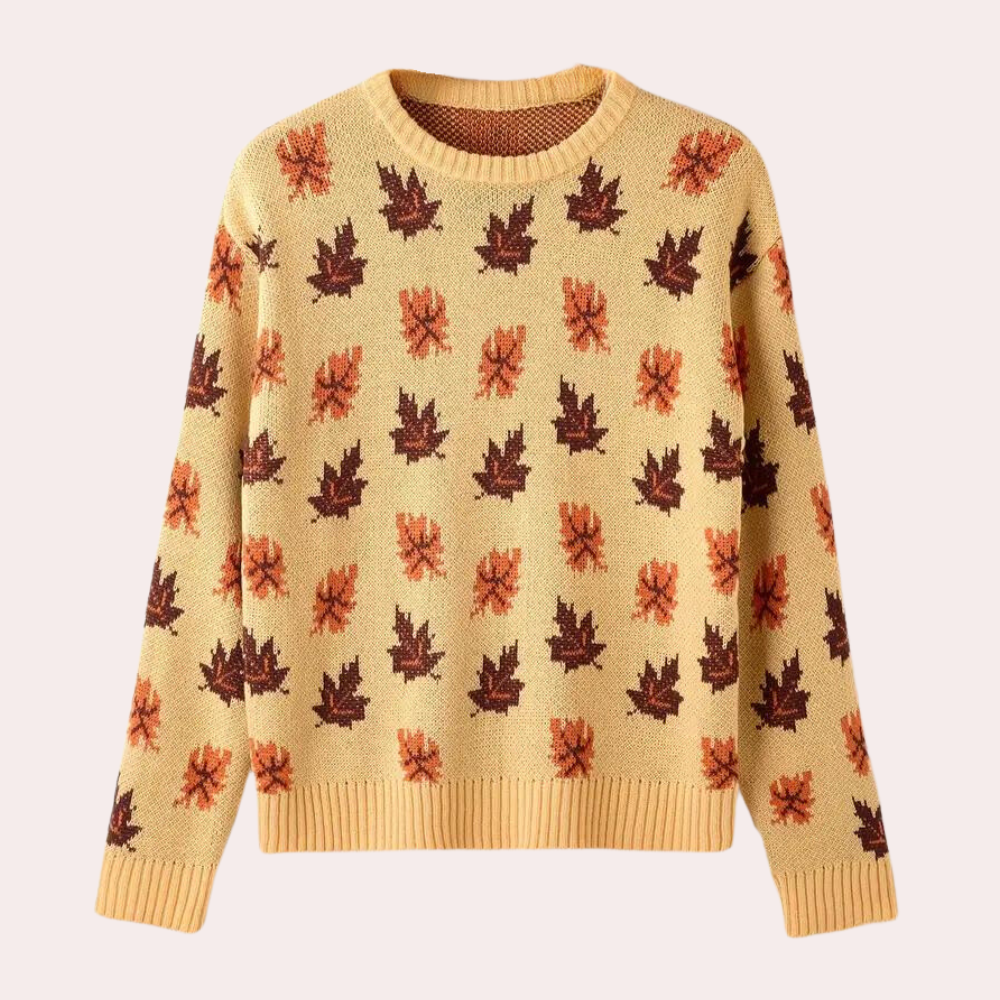 ModeGeist | Strickpullover Blattmuster Rundhals Langarm Rippbündchen