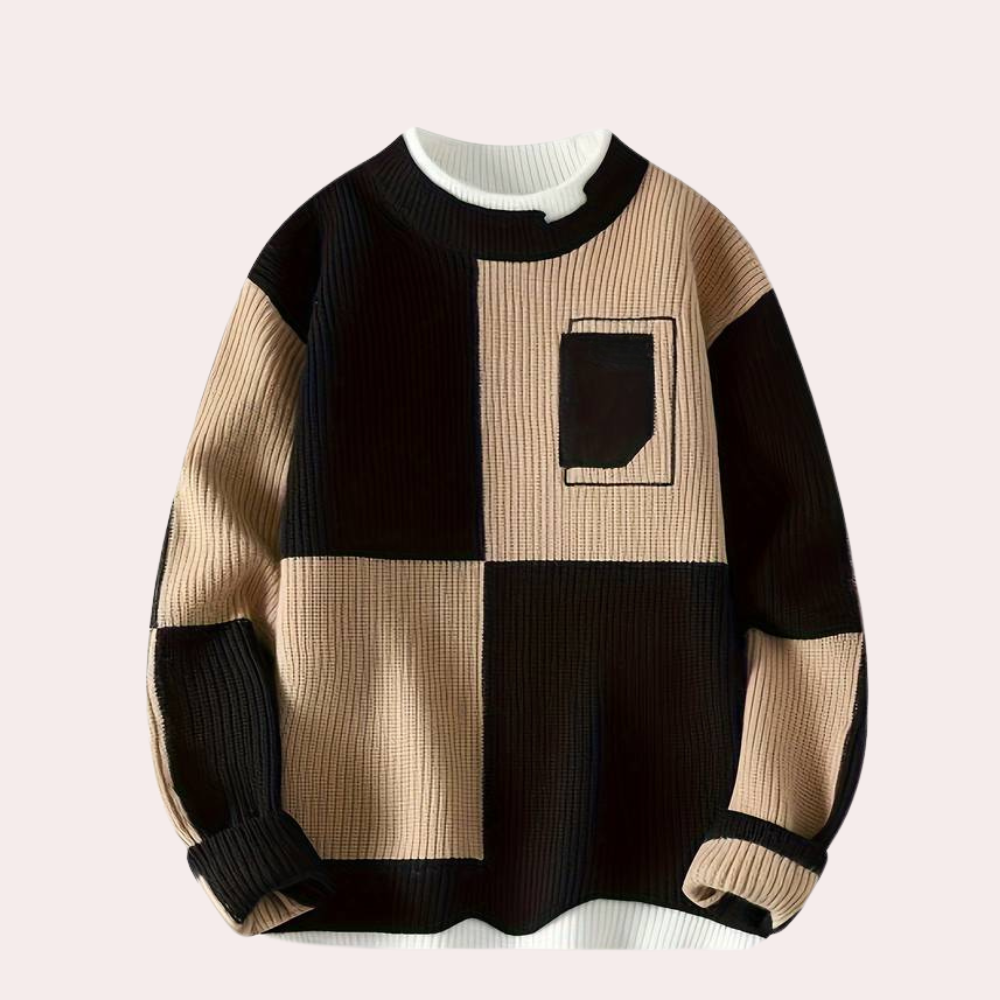 ModeGeist | Strickpullover mit Karierter Kontrast Weiches Strick Modernes Design
