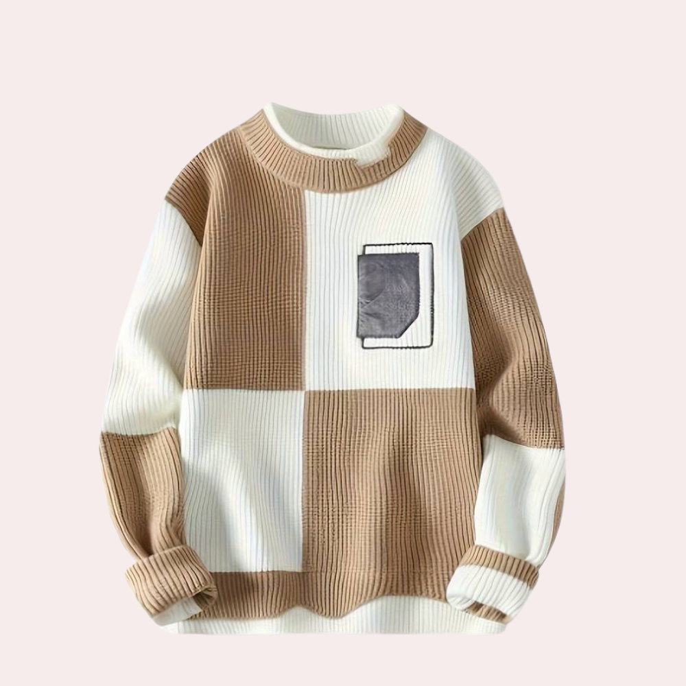 ModeGeist | Strickpullover mit Karierter Kontrast Weiches Strick Modernes Design