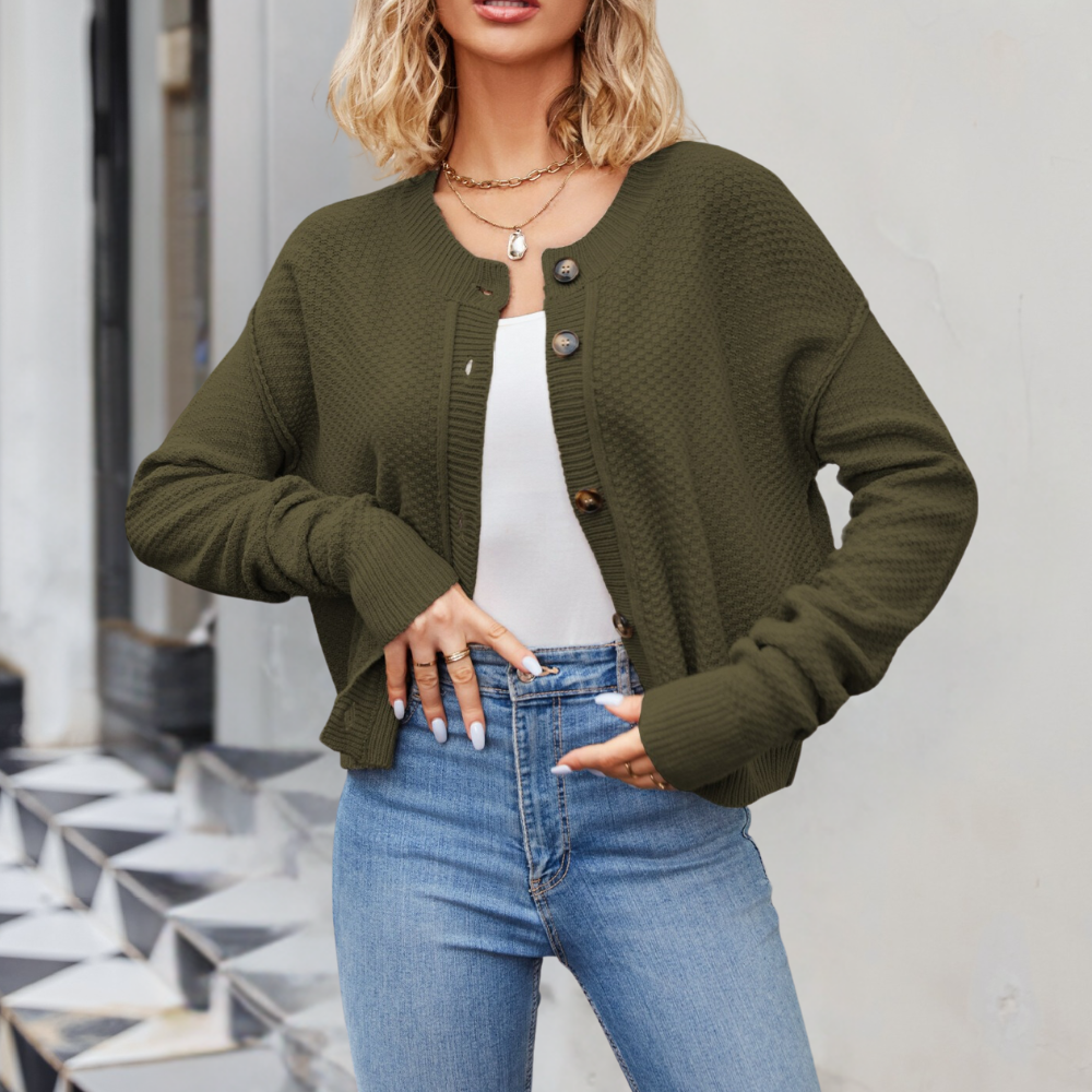 ModeGeist | Kurze Strickjacke Strukturiertes Muster Moderne Passform