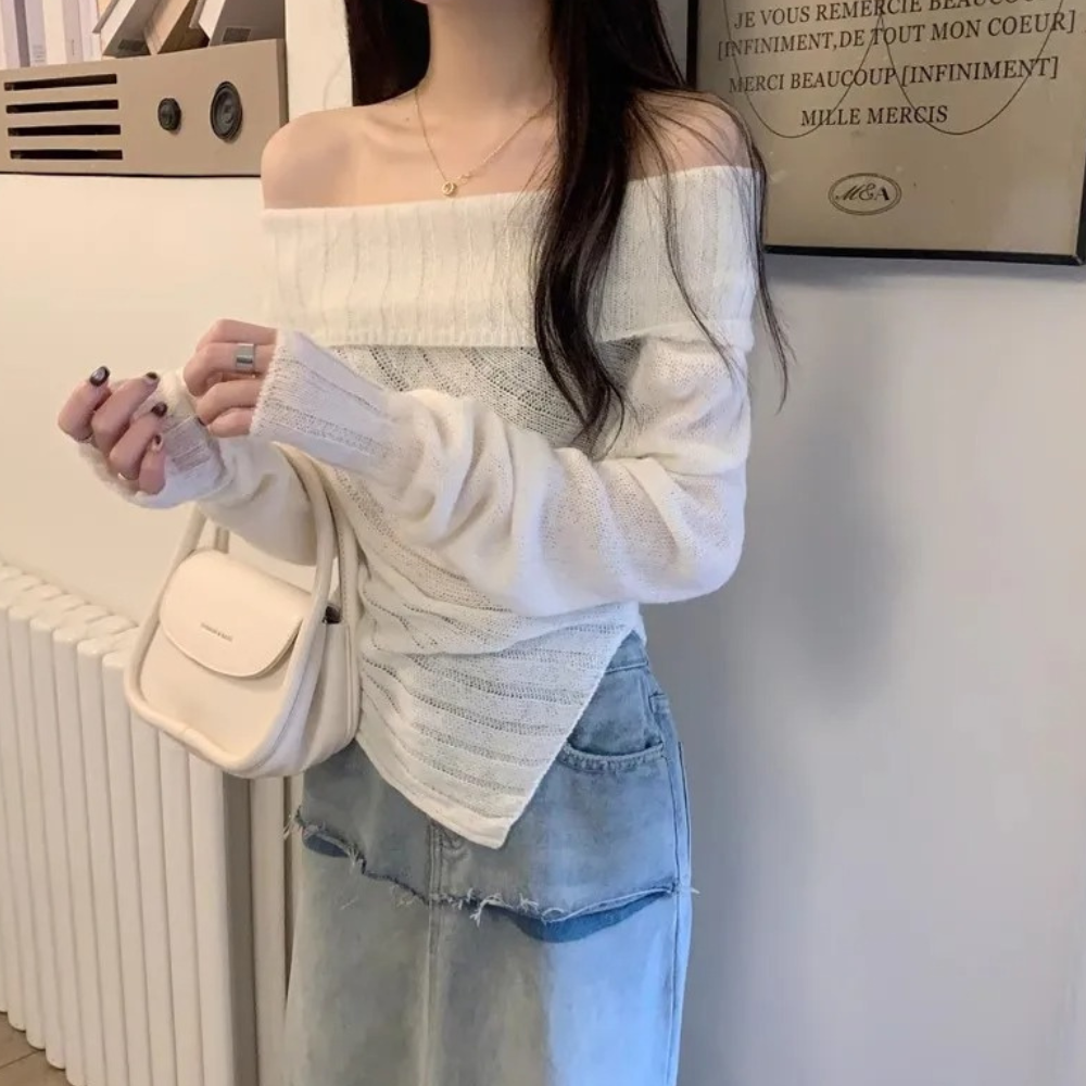 Schulterfreier Damen-Strickpullover der Rosalina Kollektion