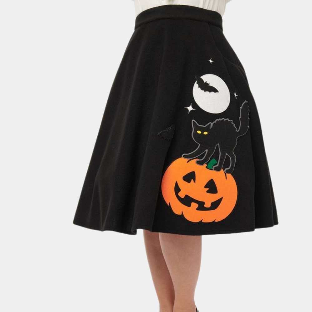 Jolan Damenkleid: Verspielter Kürbis- und Katzenrock