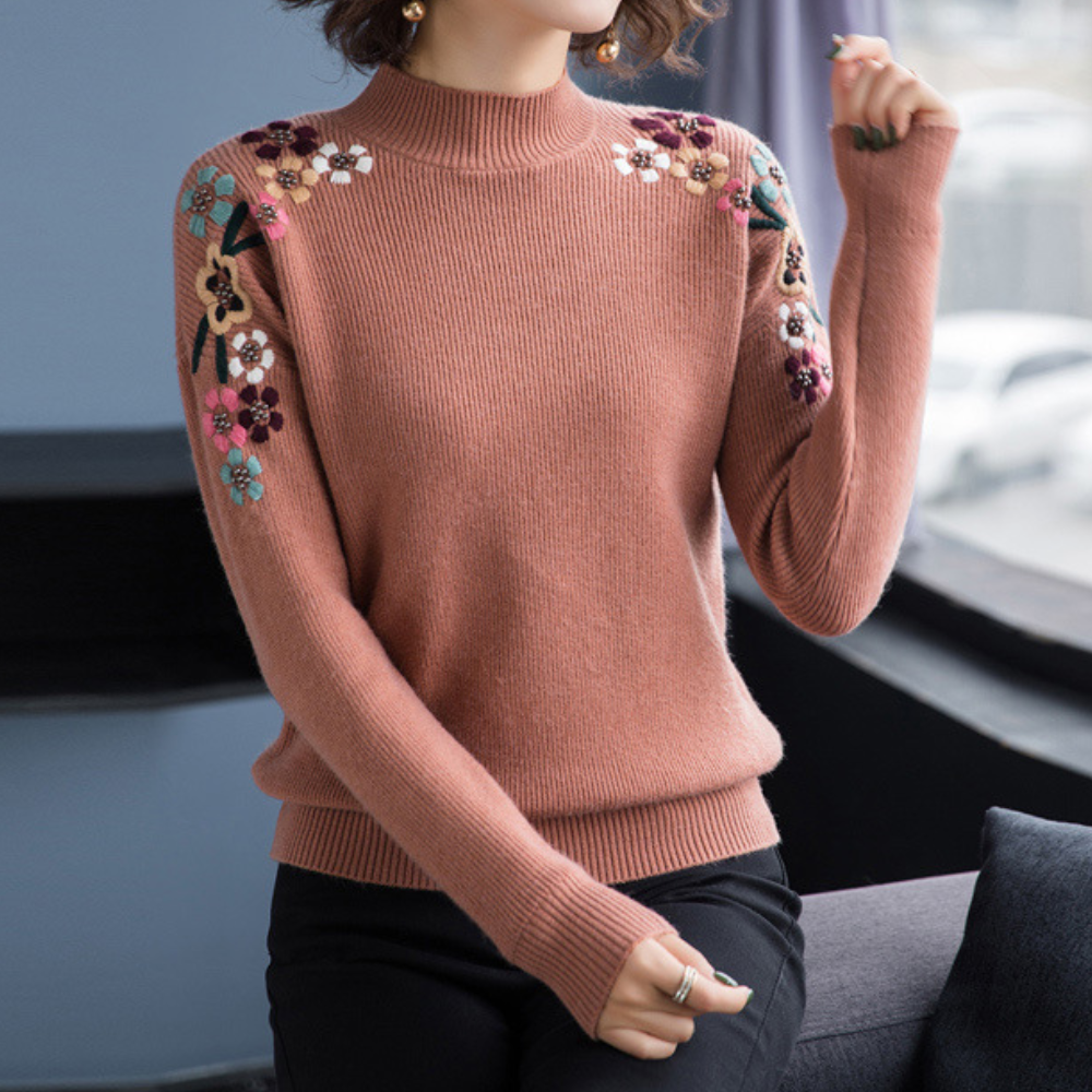 ModeGeist | Weiche Damenpullover mit Bestickten Blumen