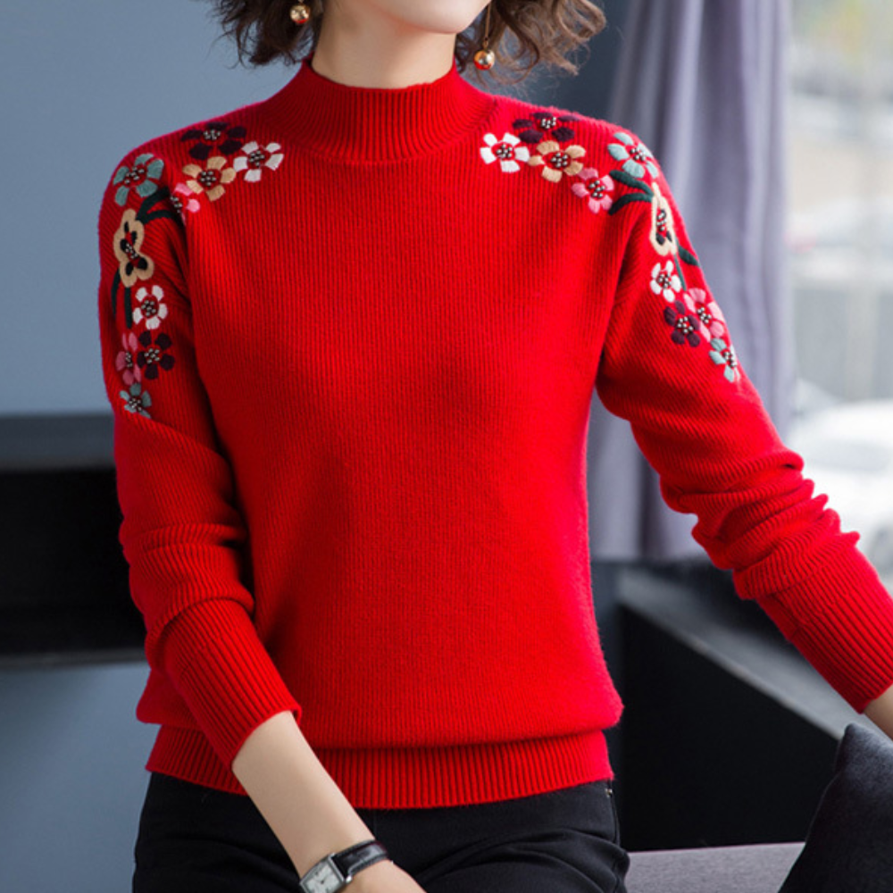 ModeGeist | Weiche Damenpullover mit Bestickten Blumen