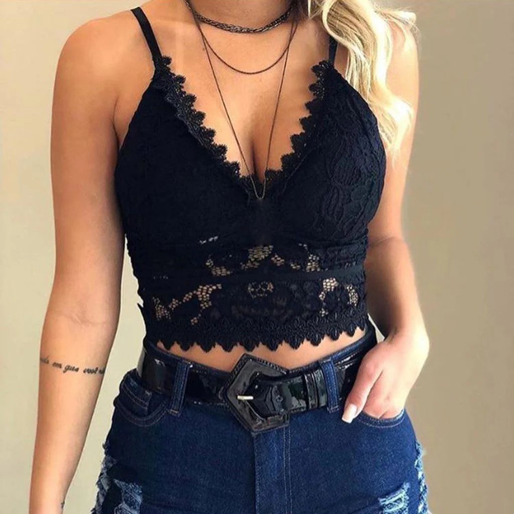 Damen-Tanktop von Laura: Elegantes Spitzen-BH-Shirt mit V-Ausschnitt