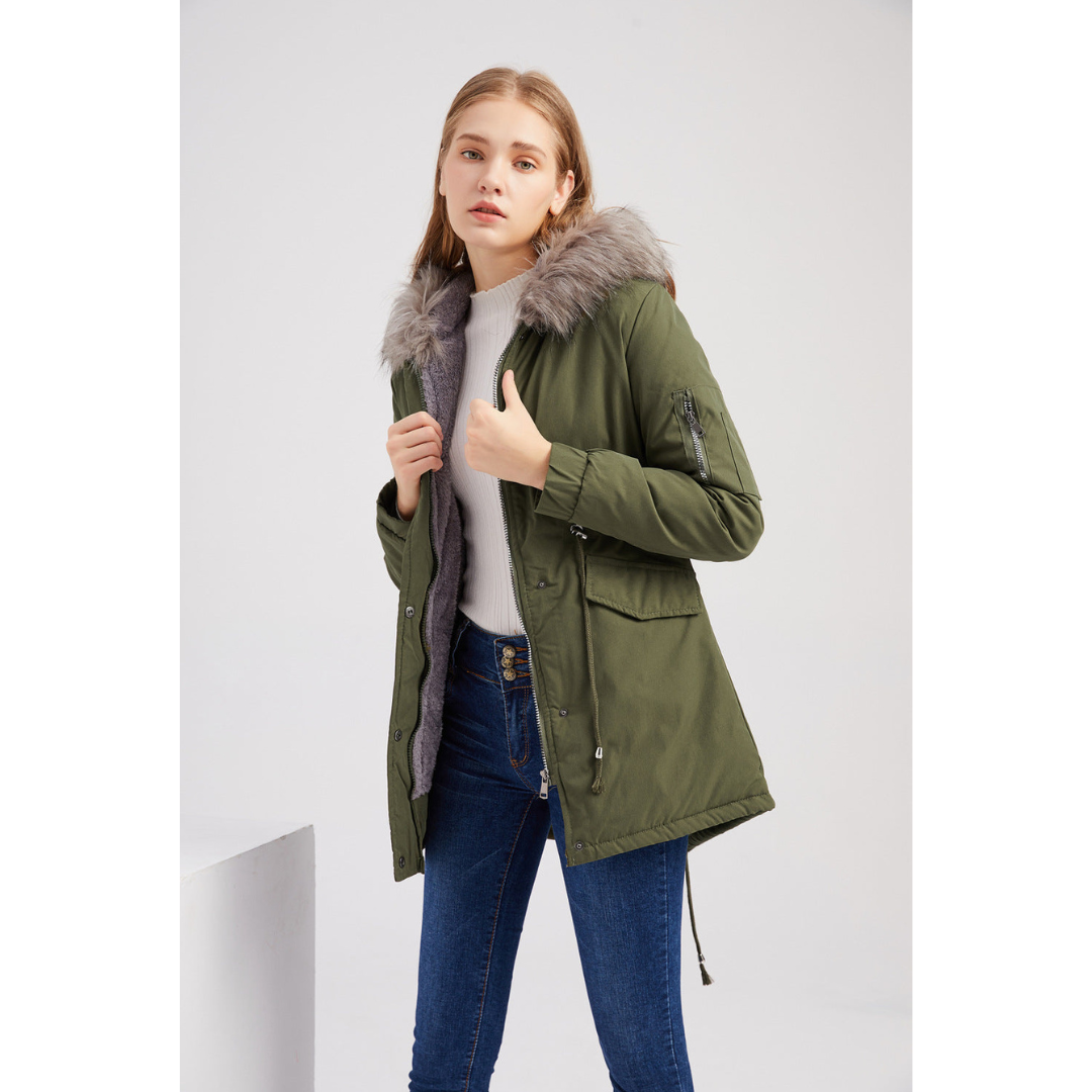 ModeGeist | Damen Klassische Kapuzenparkajacke Winterjacke