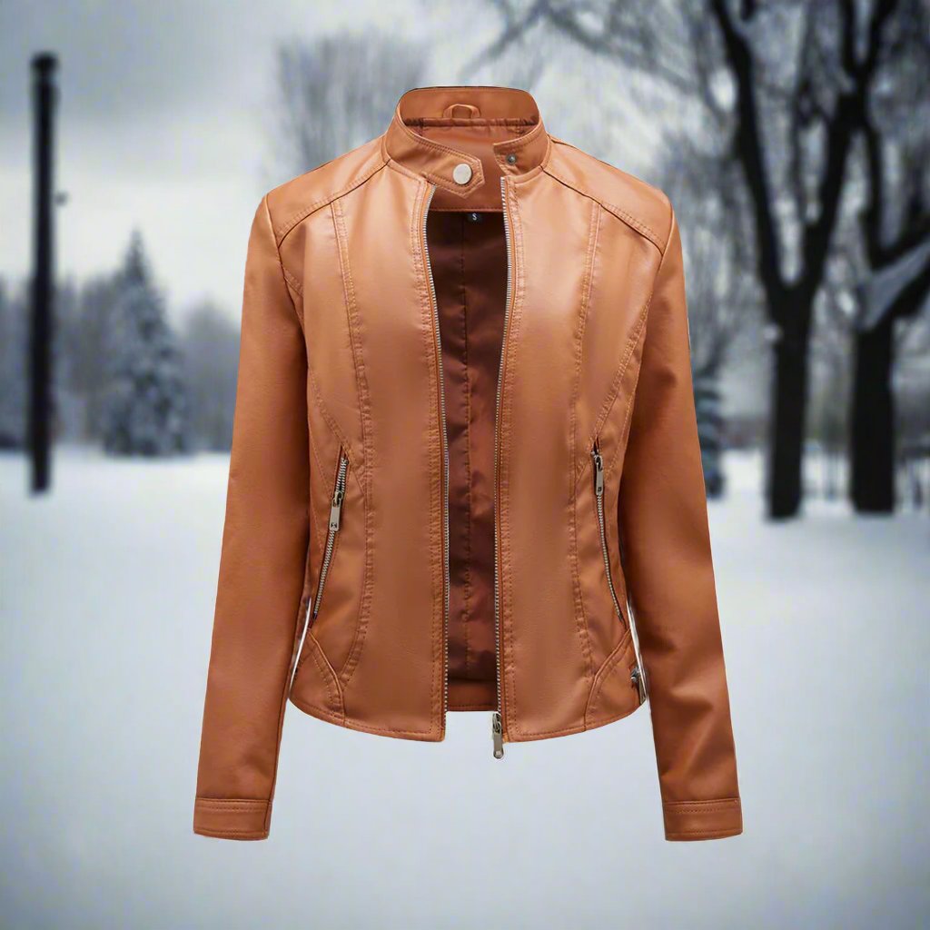 ModeGeist | Lederjacke - Biker-Stil - Reißverschluss - Stehkragen - Slim Fit