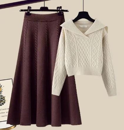 ModeGeist | Zweiteiliges Satz Bestehend Aus Gestricktem Pullover und Halbrock