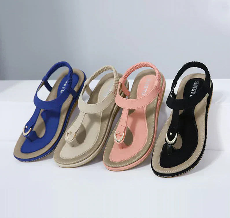 MODEGEIST Damen Flache Sandalen Fußgewölbestütze Beige