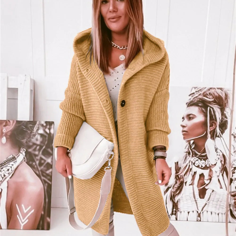 ModeGeist | Strick Kapuzenpullover Cardigan mit Knöpfen