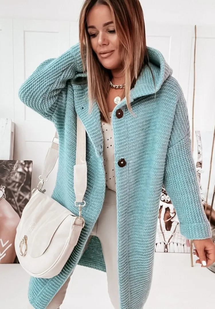 ModeGeist | Strick Kapuzenpullover Cardigan mit Knöpfen