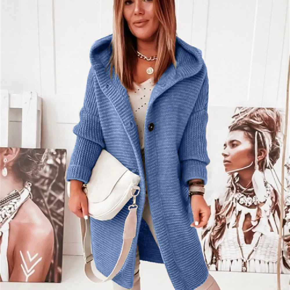 ModeGeist | Strick Kapuzenpullover Cardigan mit Knöpfen