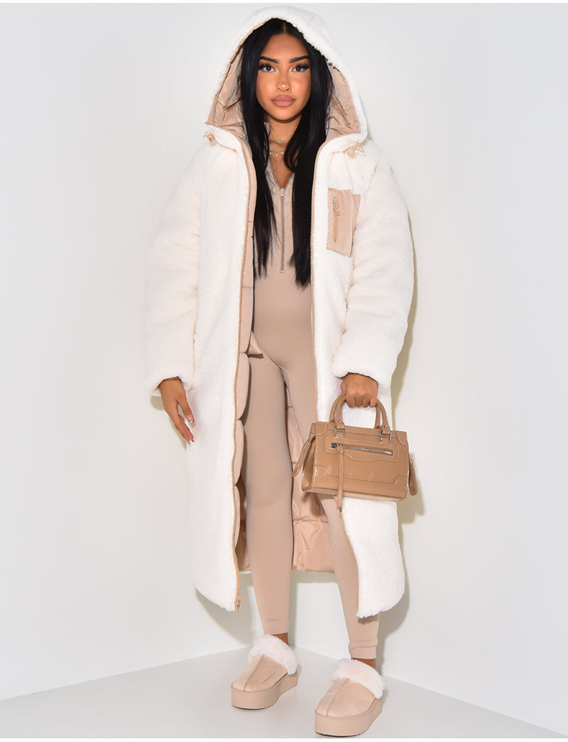 ModeGeist | Winterjacke - luxuriöse lange Damenjacke mit Kapuze