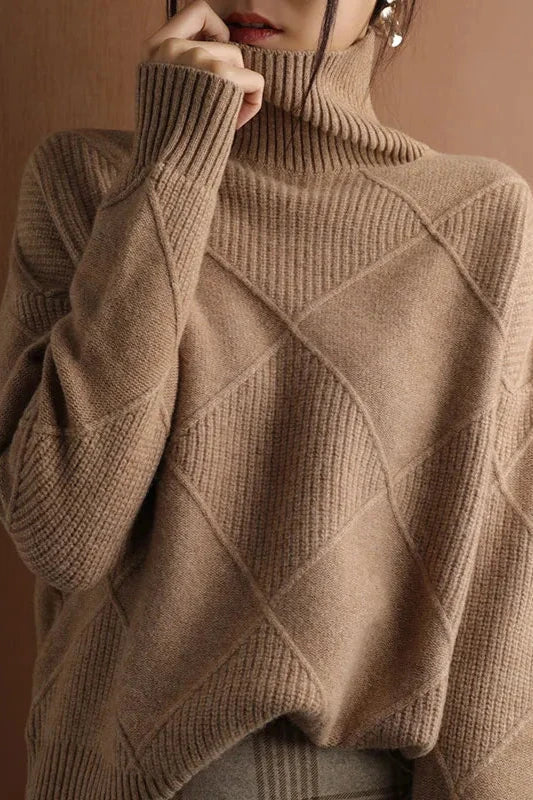 ModeGeist | Pullover - Damen Diamant Strick Rollkragenpullover