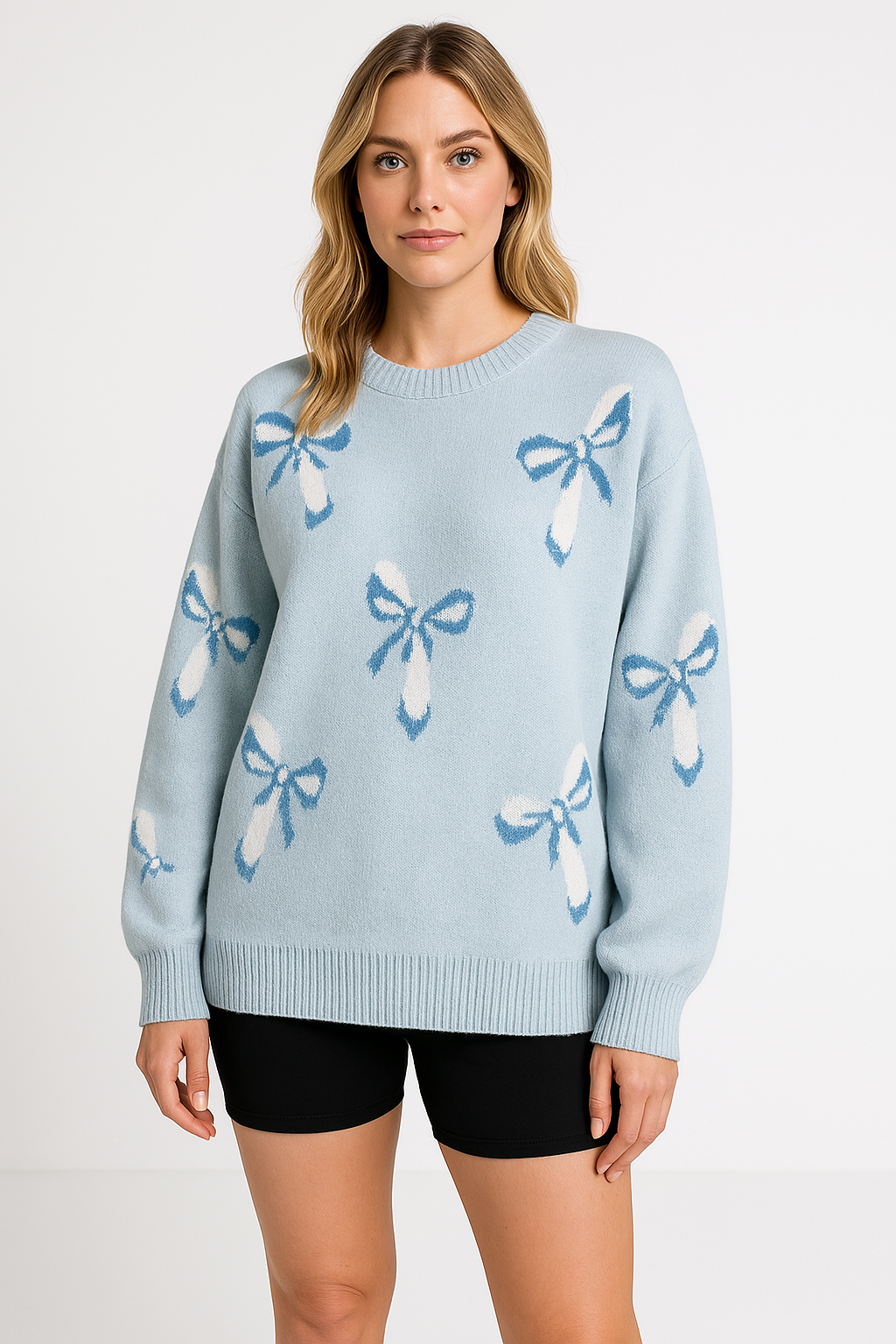 ModeGeist | Pullover Übergröße Passform Wollstrick Jacquard Schleifenmuster Rundhals