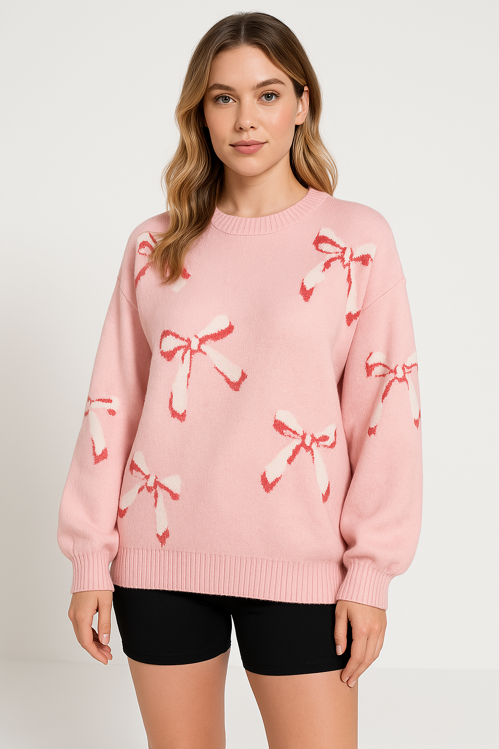 ModeGeist | Pullover Übergröße Passform Wollstrick Jacquard Schleifenmuster Rundhals