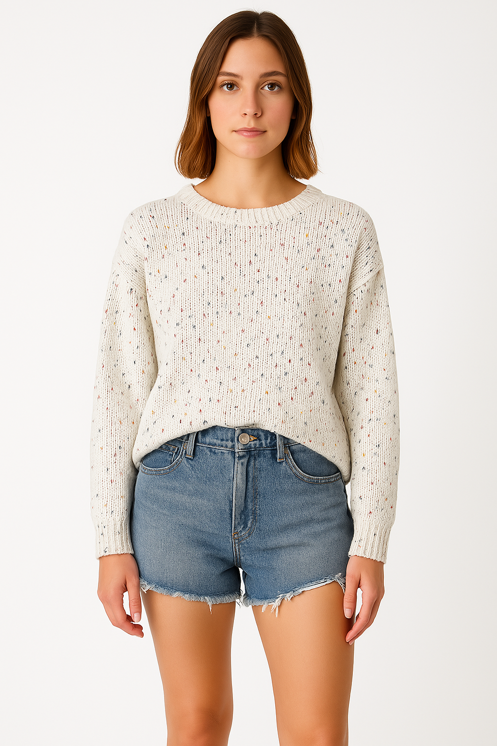 ModeGeist | Pullover Lockere Passform Strickstoff Rippbesatz Meliertes Muster