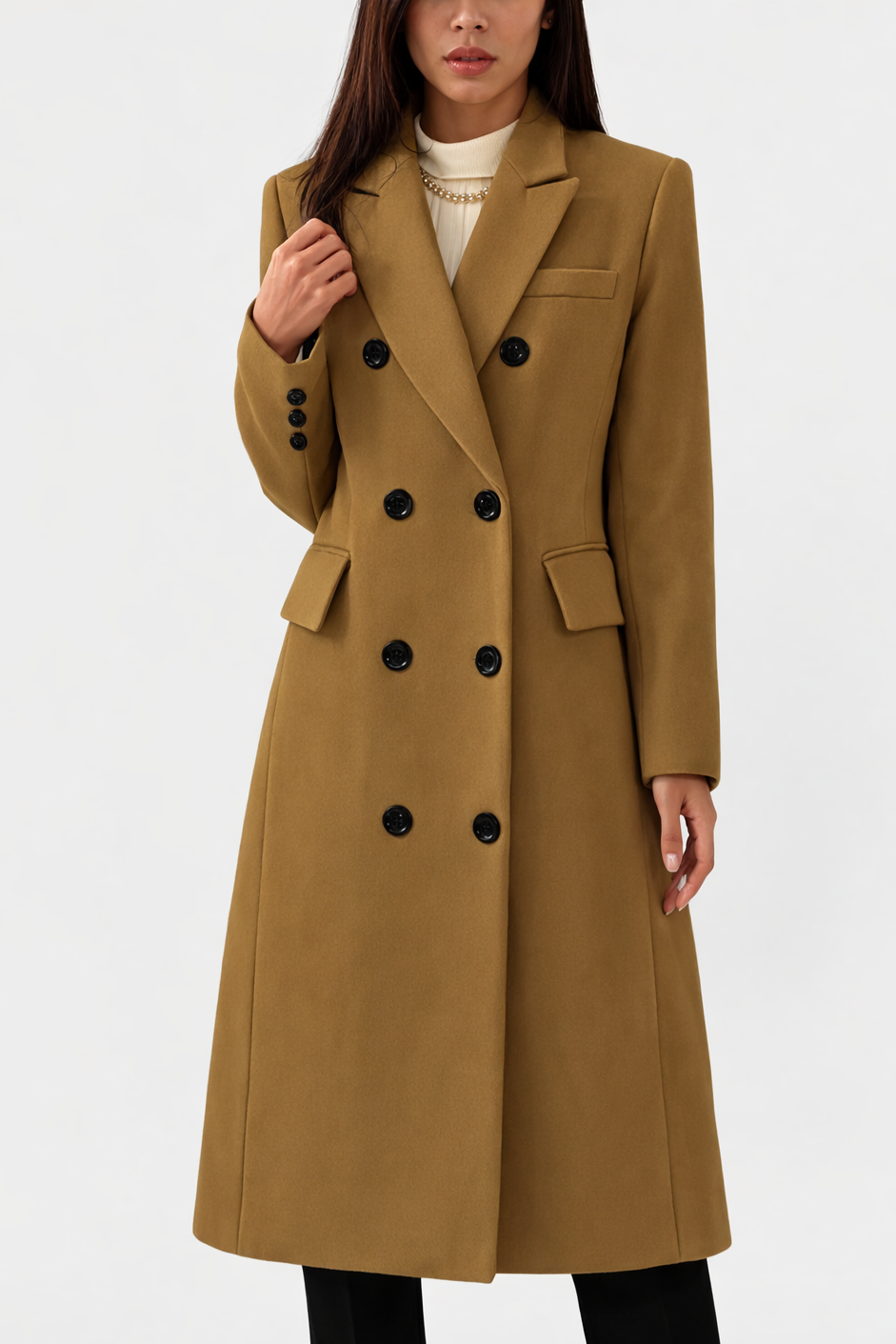 MODEGEIST Damen Wintermantel Tailliert Lange Jacke Schwarz