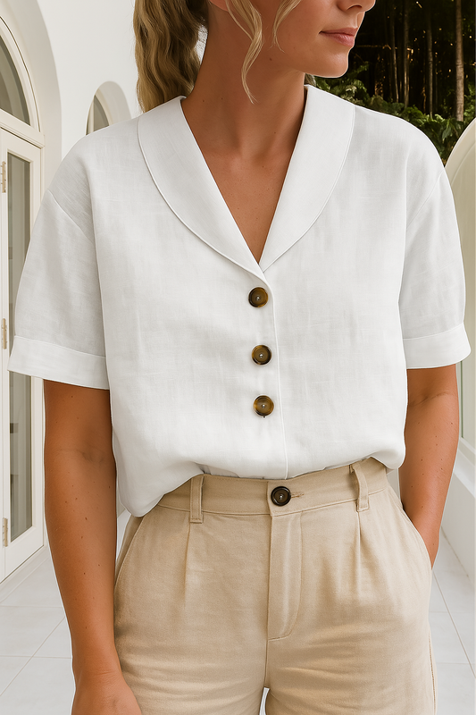 MODEGEIST Damen Bluse Kurzarm Leichter Stoff Wickelausschnitt