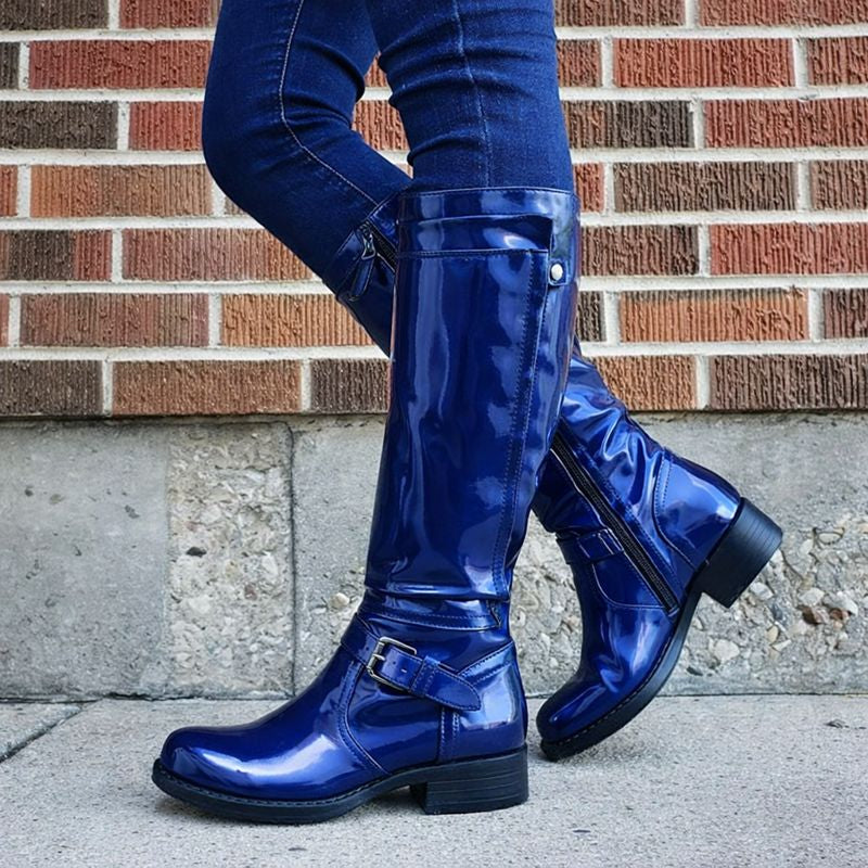 MODEGEIST Damen Kniehoge Stiefel mit runder Spitze vielseitiges Design