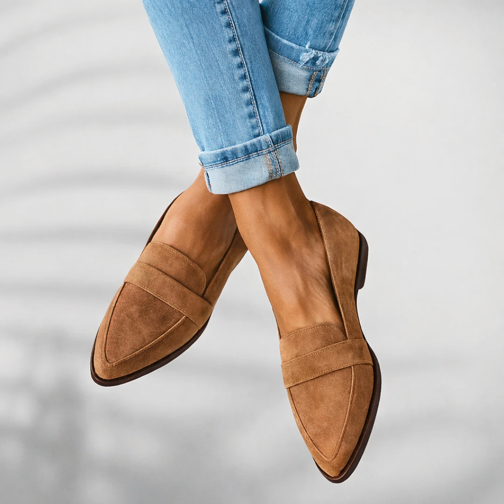 MODEGEIST Damen Loafer Spitze Zehe Glatte Oberfläche Modern Schwarz