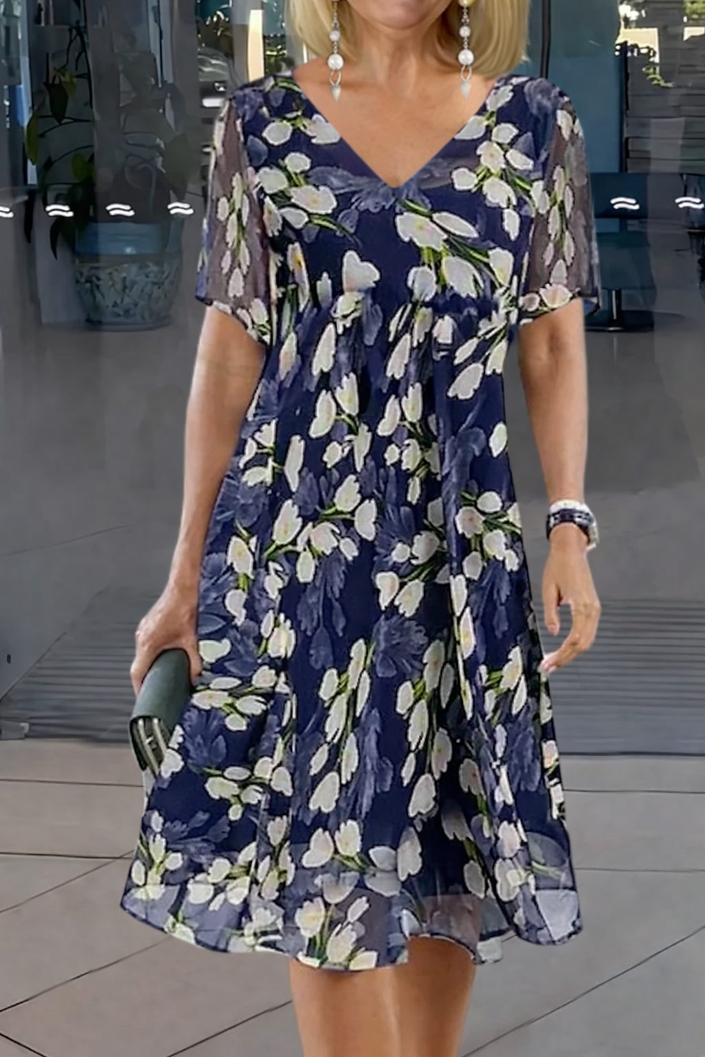 MODEGEIST Damen Tunika-Kleid Blumenmuster A-Linie
