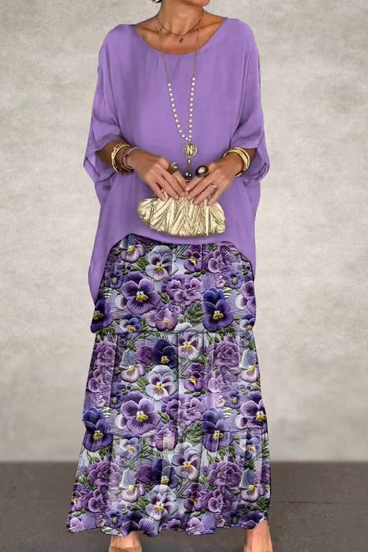Fudus Batwing Sleeve Top and Layered Skirt Suit