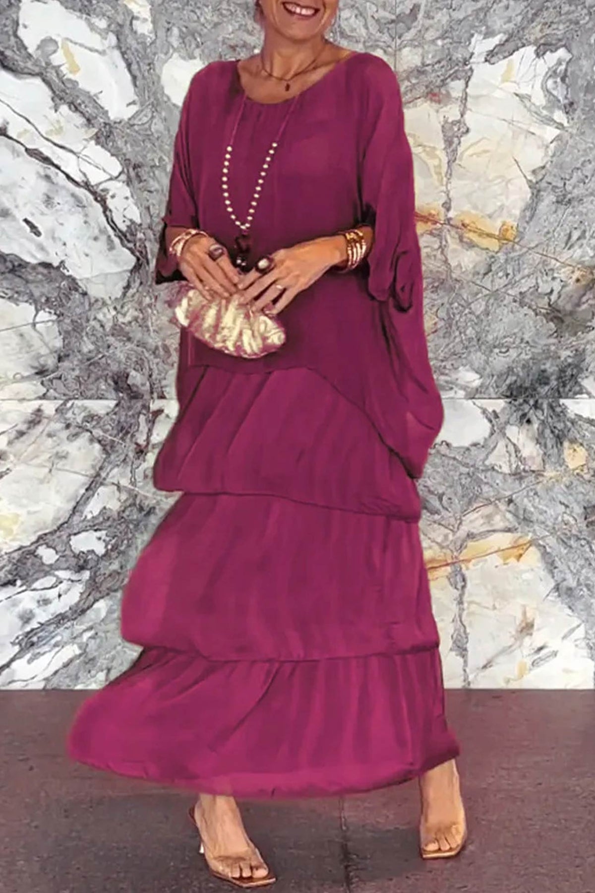 Fudus Batwing Sleeve Top and Layered Skirt Suit