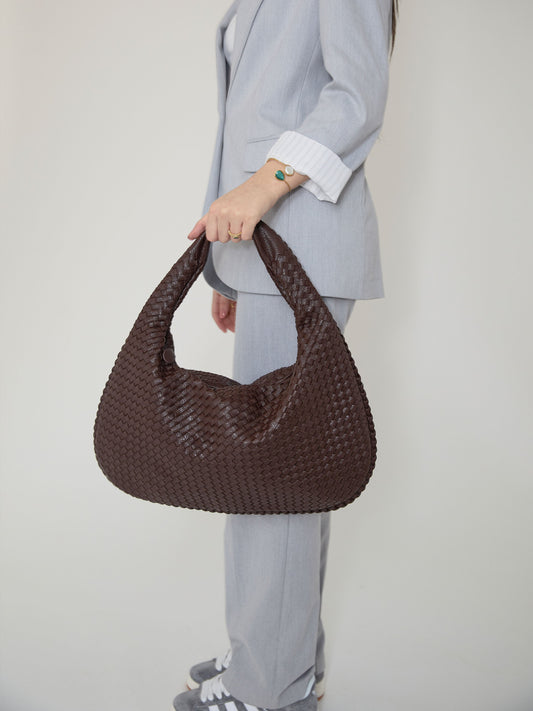 ModeGeist | Kaffee Damenhandtasche Mit Geflochtenem Stilvollen Design - ModeGeist