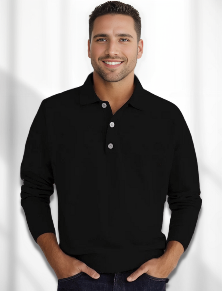 Herren-Poloshirt von Matteo Polo: Langarm, Merino-Optik, lässiger Stil