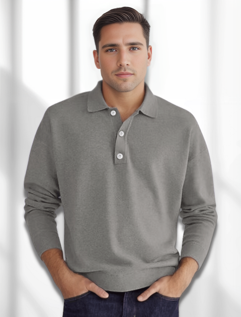 Herren-Poloshirt von Matteo Polo: Langarm, Merino-Optik, lässiger Stil