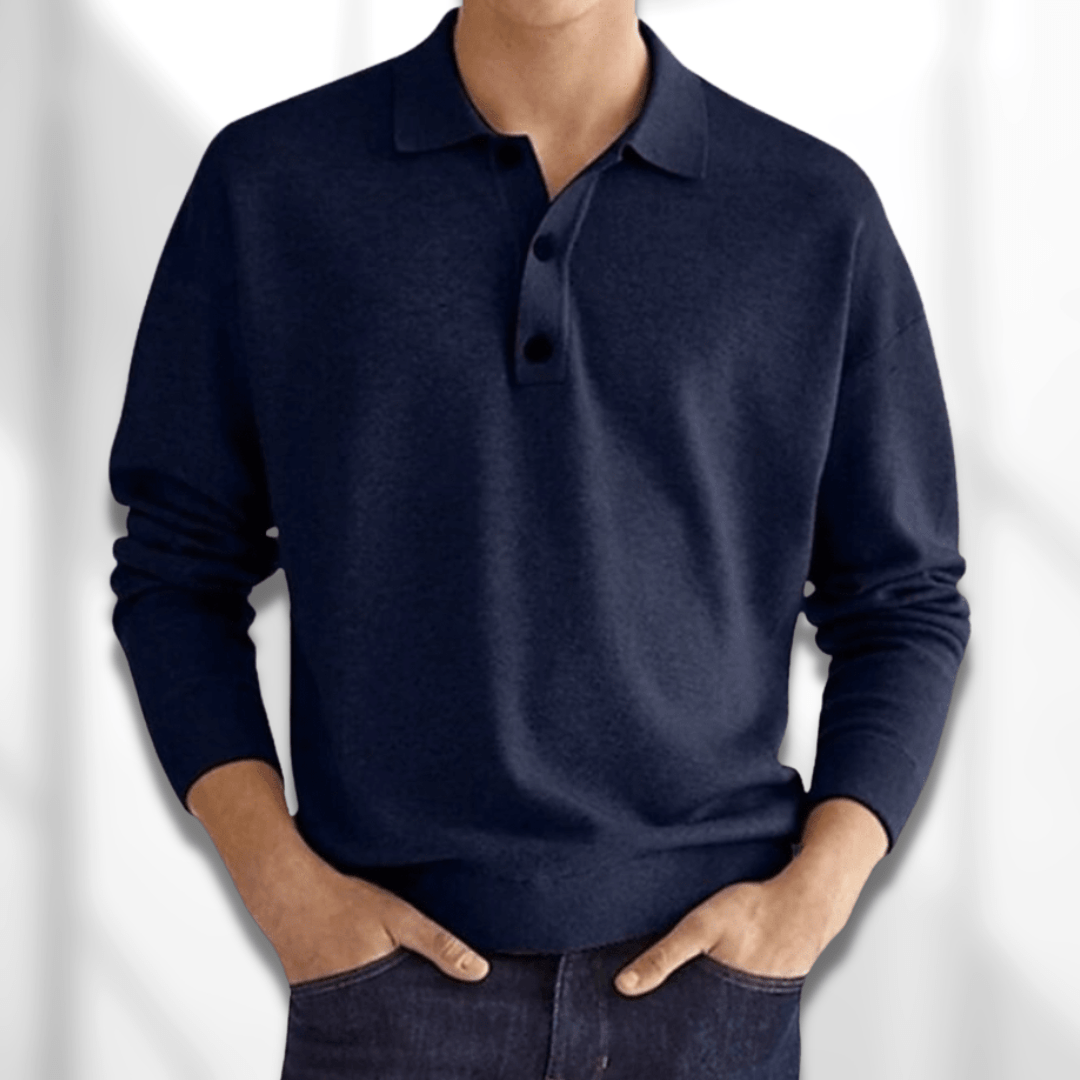 Herren-Poloshirt von Matteo Polo: Langarm, Merino-Optik, lässiger Stil