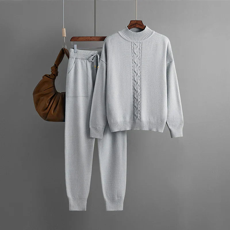 ModeGeist | Winter Satz Aus Strickoberteil und Hose mit Halbem Rollkragen
