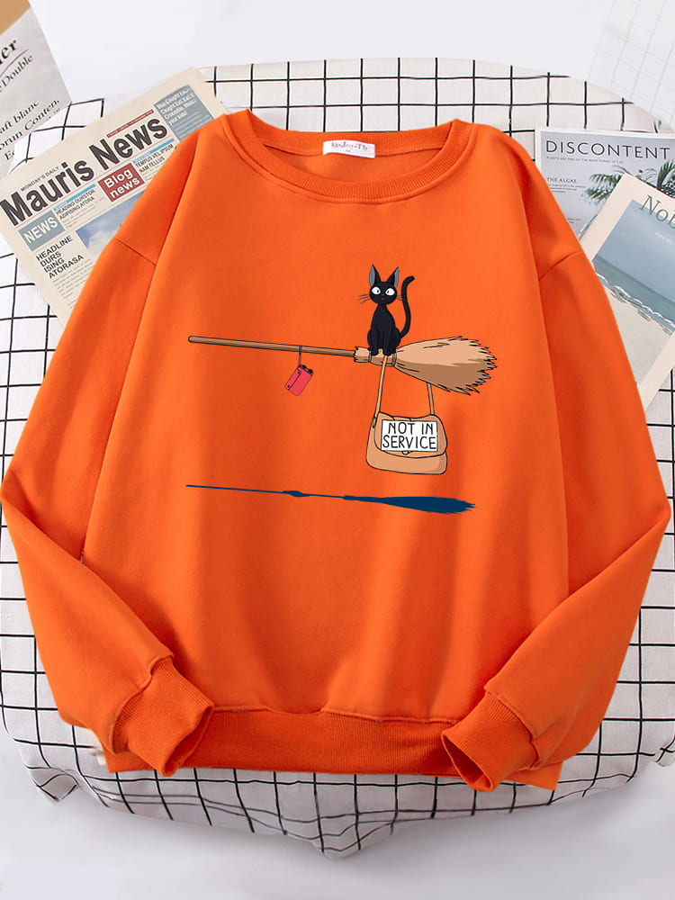 Damen-Pullover mit magischem Besen-Motiv für Katzenliebhaber