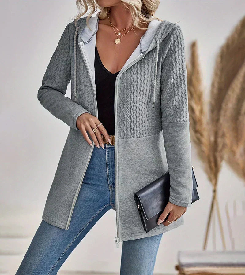 MODEGEIST Damen Zip-Hoodie Kapuze Fronttaschen Relaxed Fit