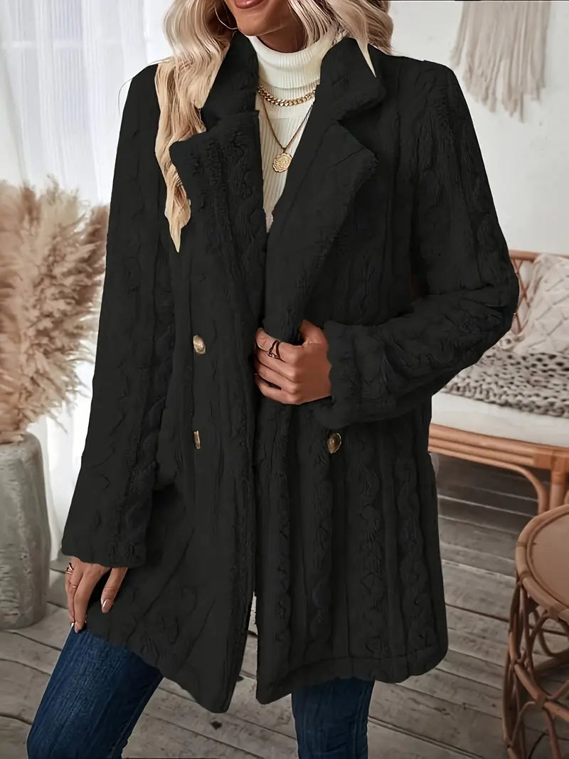 ModeGeist | Langer Strickmantel mit Revers für Damen - Winter