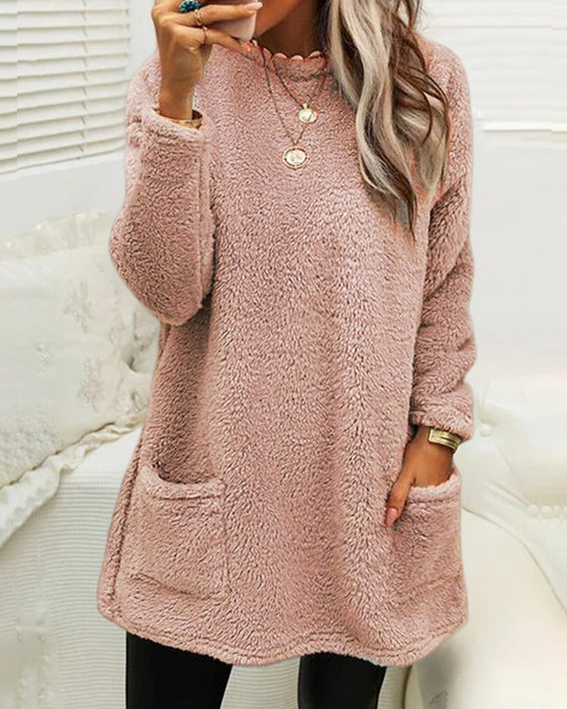 Damenpullover aus Plüsch im Teddy-Design