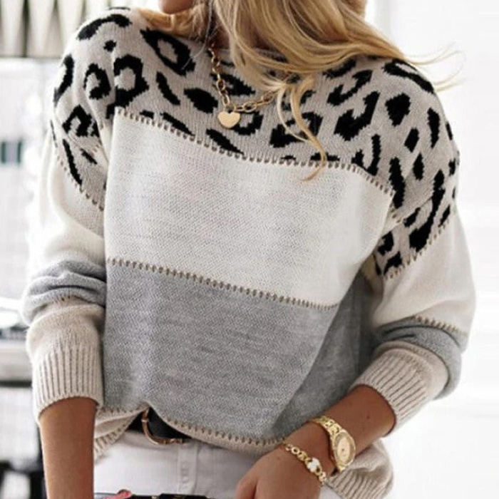 Gerippter Strickpullover Luisa mit Leopardenmuster