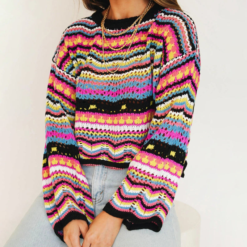 ModeGeist | Bunte Strickjacke mit Muster Acryl Trendy und Bequem