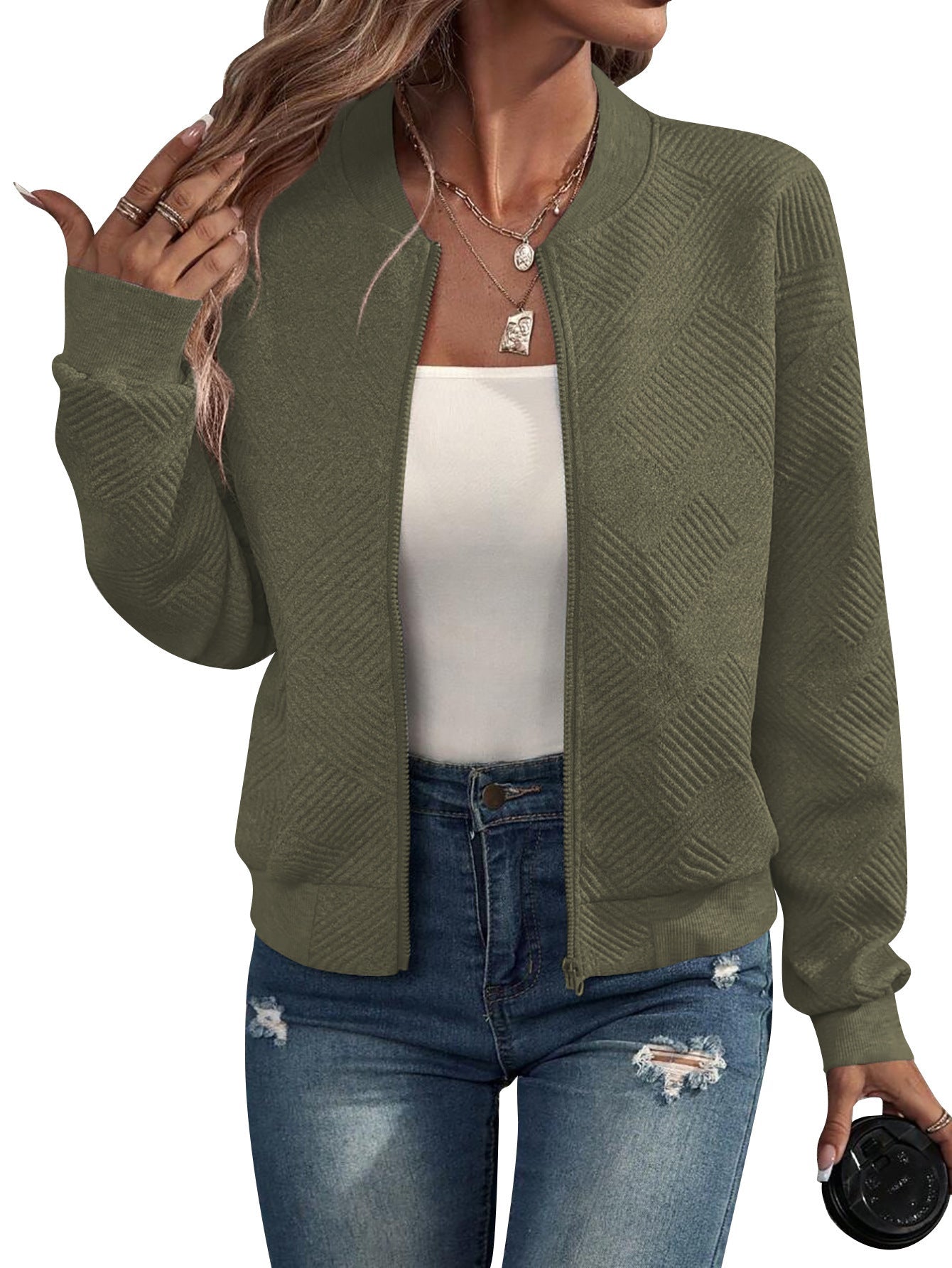 ModeGeist | Herbstjacke mit Reißverschluss und Muster, Casual