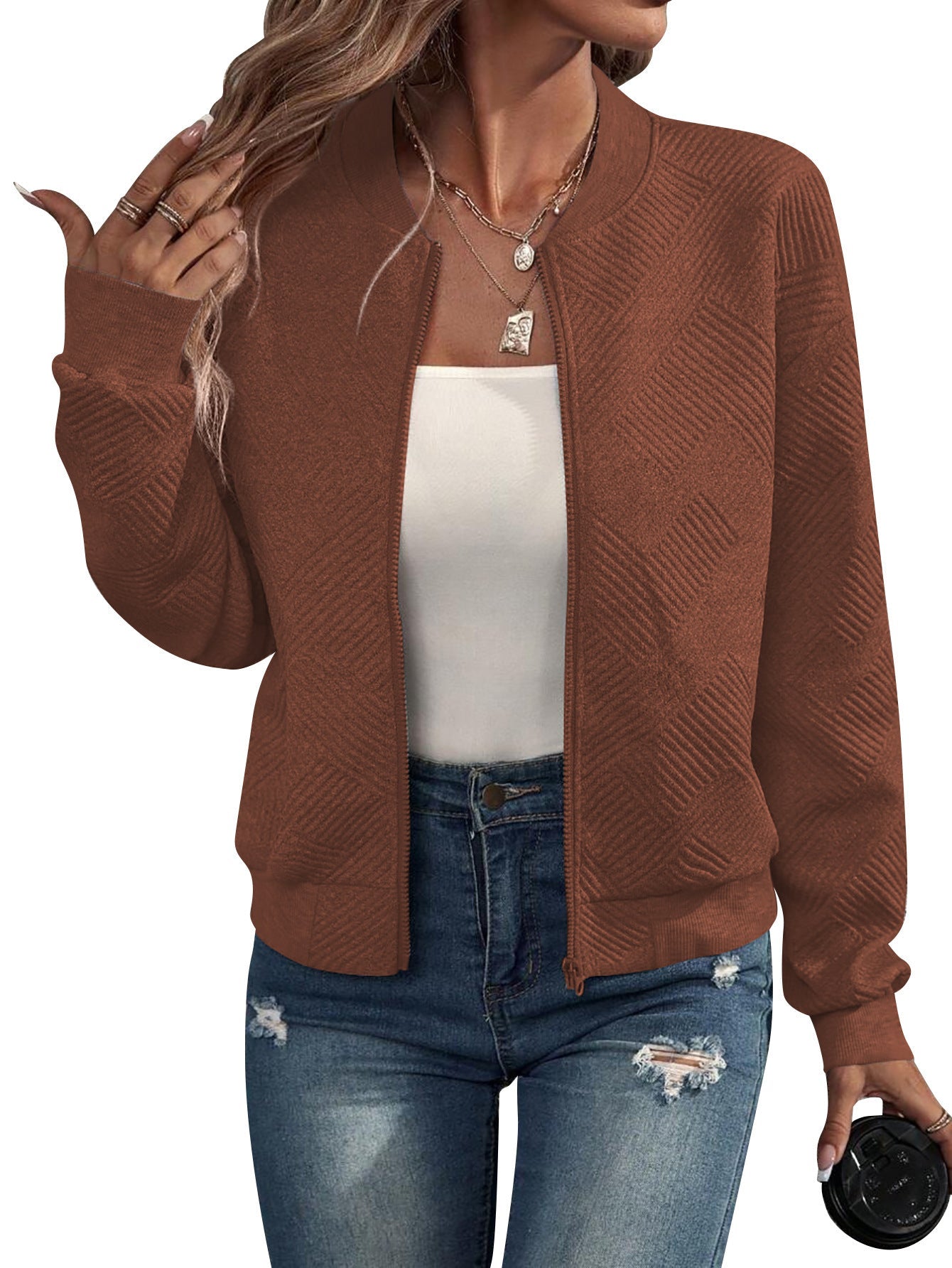 ModeGeist | Herbstjacke mit Reißverschluss und Muster, Casual