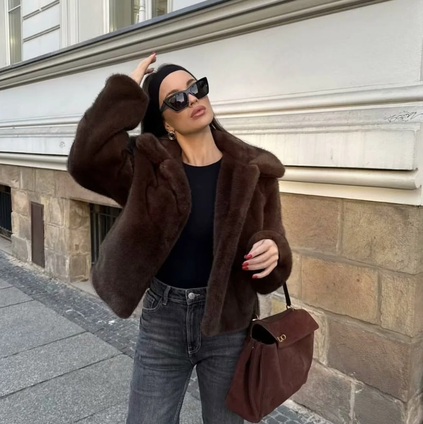 ModeGeist | Fake Fur,Mäntel mit Kragen, Braun Pelzlook