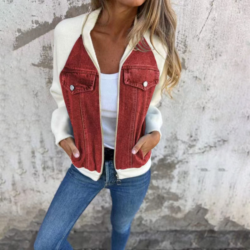 ModeGeist | Jacke mit Denim,Front und Strickärmeln, Casual