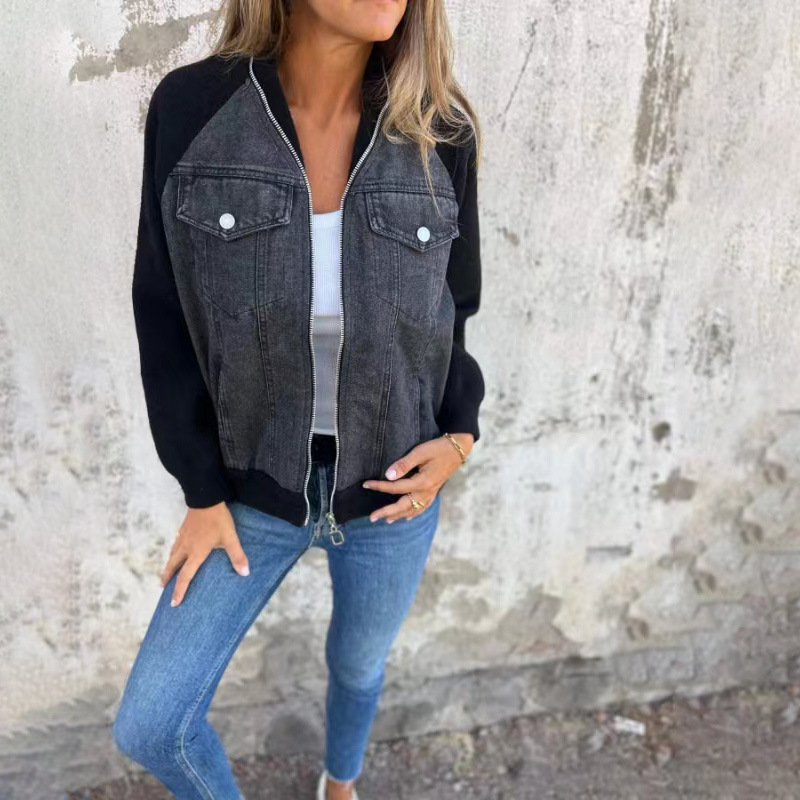 ModeGeist | Jacke mit Denim,Front und Strickärmeln, Casual