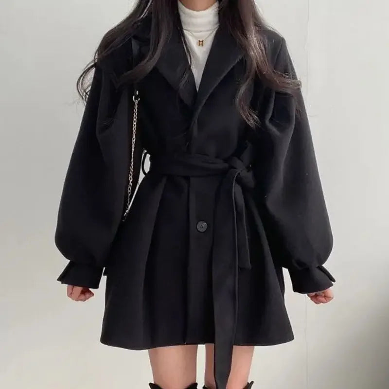 ModeGeist | Kurzer Trenchcoat mit Gürtel und Ballonärmeln