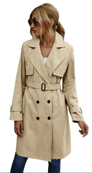 ModeGeist | Lange Trenchcoat mit Taillengürtel und Knöpfen